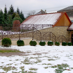 A wrought iron railing - stairs in a garden A wrought iron railing - stairs in a garden